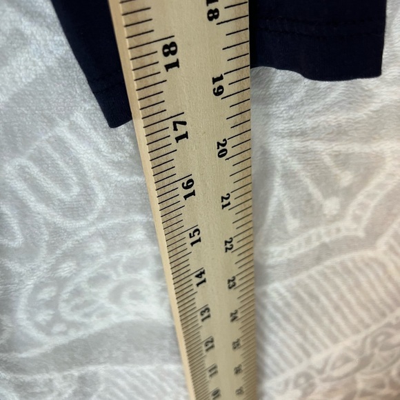 TALBOTS NAVY BLUE EUC COTTON JERSEY KNIT LONG SLEEVE TOP BLOUSE CUTOUT LACE TRIM - Picture 10 of 12